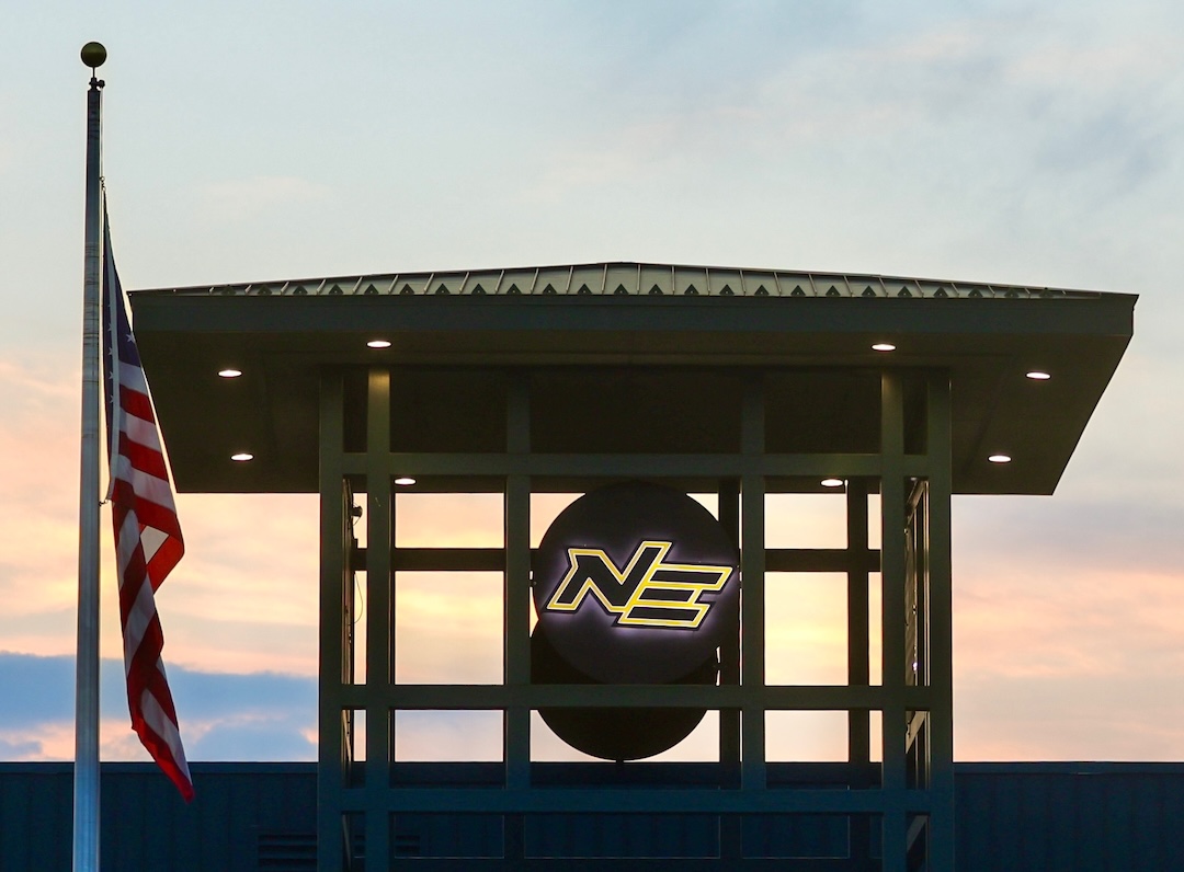NEMCC Clock tower with a sunset background